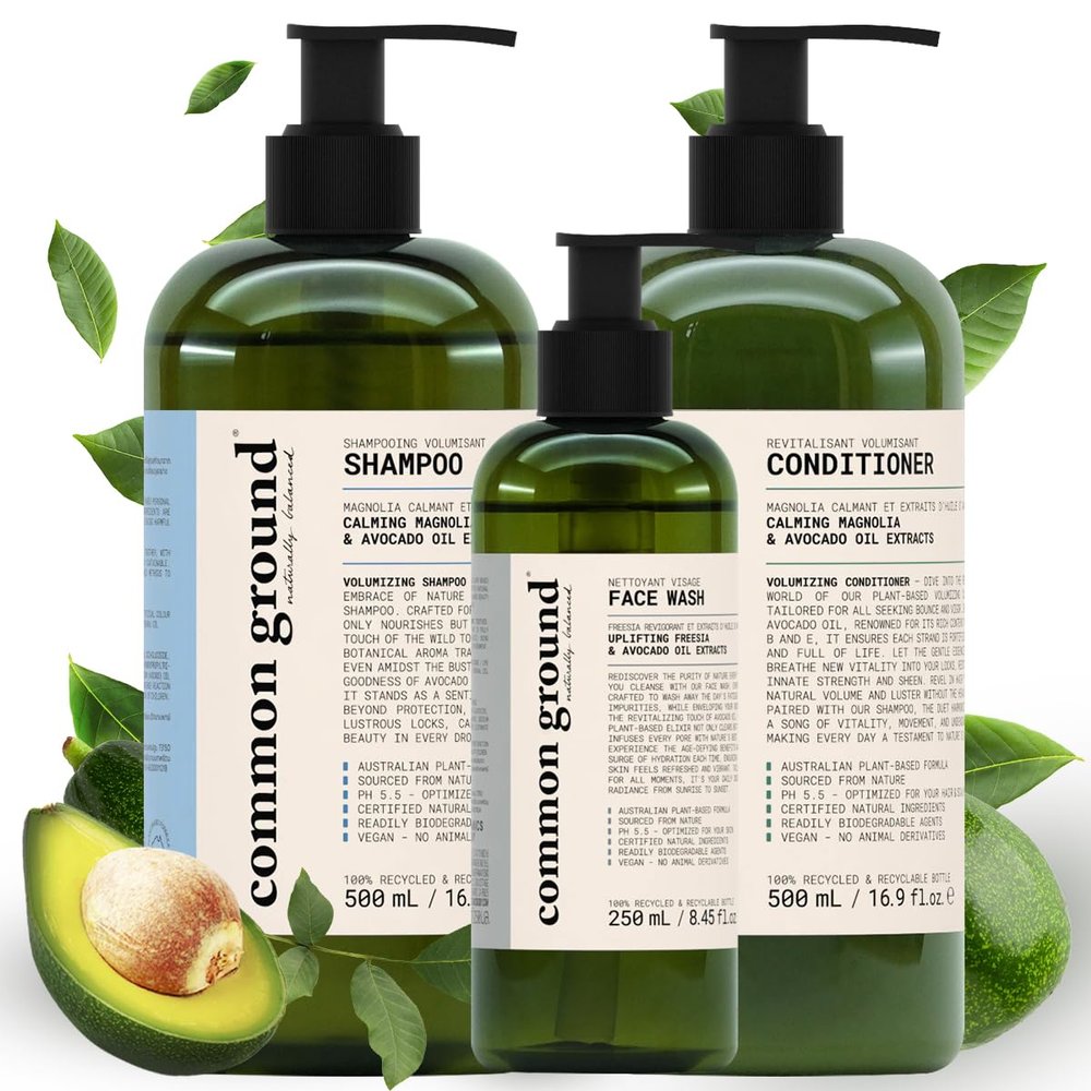 Face Wash, Shampoo & Conditioner Bundle (3 Items), Paraben & Cruelty Free, Organic, Vegan, Plant-Based, Botanical Scent & Avocado Oil Extracts, Men, Women, Sensitive