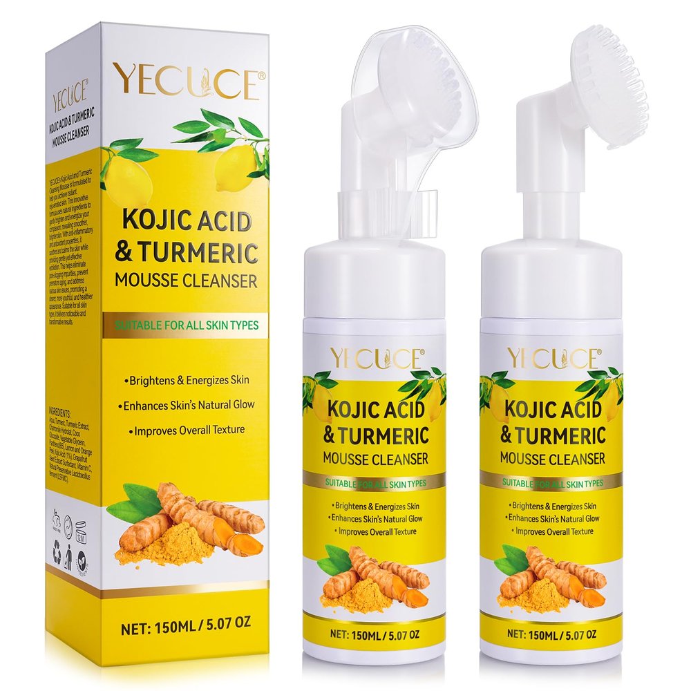 A r b c r n 2 Pack Turmeric Cleansing Mousse,Kojic Acid Facial Cleanser for Fce Wash and Firming Skin,Remove Excess Keratin-Deep Clean Pores 150ML