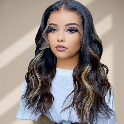 oulaer Highlight Blonde Body Wave Lace Front Wig Human Hair Pre Plucked With Baby Hair 13x6 HD Transparent Lace Front Wig 1B27 Brazilian Remy Hair Glueless Wig Bleached Knots 150% Density 24Inch