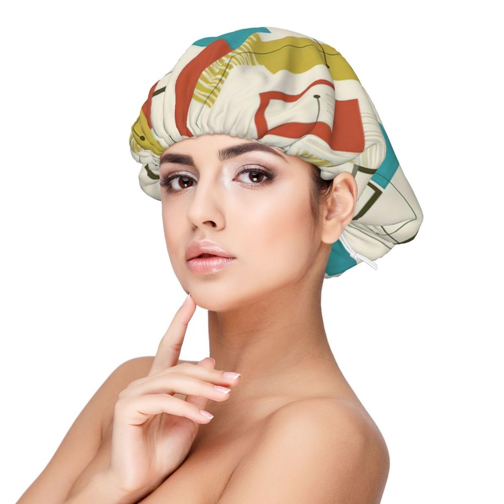 Mid Century Modern Bonnet for Sleeping Adults Satin Sleeping Cap for Sleeping Men Women for Curly Hair Black