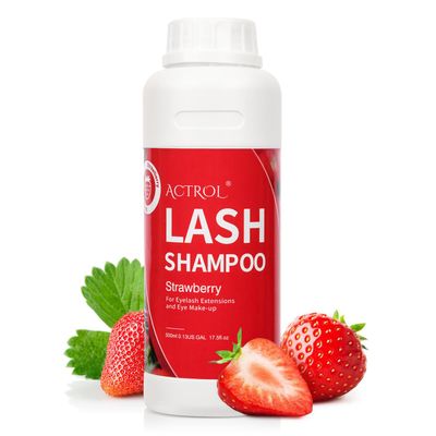 ACTROL Eyelash Extension Cleanser 500ml Strawberry Natural Lash Extension Shampoo Professional Eyelid Foaming Cleanser Paraben & Sulfate Free Non-lrritating with Salon and Home Care
