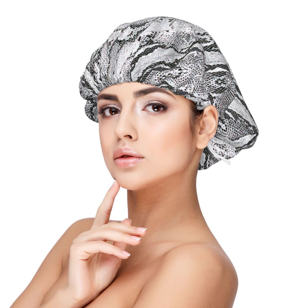 DRTGEDS Snake Skin Black and White Bonnet for Sleeping Adults Satin Sleeping Cap for Sleeping Men Women for Curly Hair