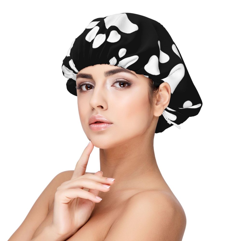 Bear paw Bonnet for Sleeping Adults Satin Sleeping Cap for Sleeping Men Women for Curly Hair Black