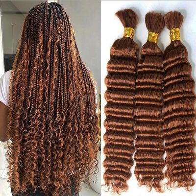 Double Drawn Deep Wave Color 30 Dark Brown Bulk Human Hair Extensions For Braiding No Weft Braids Hair Extensions for Women (1Pcs/Lot, 16inch)