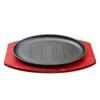 3 Sizes Cast Iron Steak Platter Plate BBQ Grill Pan Cooking Wooden Holder Teppanyaki Plate (Size : Large) view 1