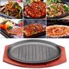 3 Sizes Cast Iron Steak Platter Plate BBQ Grill Pan Cooking Wooden Holder Teppanyaki Plate (Size : Large) view 2
