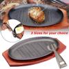 3 Sizes Cast Iron Steak Platter Plate BBQ Grill Pan Cooking Wooden Holder Teppanyaki Plate (Size : Large) view 4
