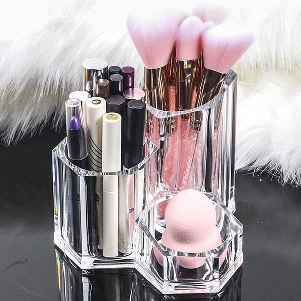 Women Makeup Brush Holder Acrylic Organizer Cosmetic Brush Storage Box Eyeliner Mascara Organizer Cosmetic Storage Display Case