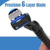 6-Blade Razor for Men, Men's Razors Set Includes Handle & Blade Refills, Precision Manual Beard Trimmer Safety Men Shaving Essentials Kit Travel Face Cleansing Shaver (1 Razor + 9 Blades) view 2