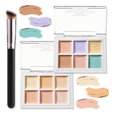 Tri Color Corrector Face Concealer Palette Set with Brush,Moisturizing Long Lasting Waterproof Color Correcting Concealer Full Coverage Cream Contour Foundation Makeup Palette KitPCS