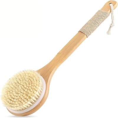 GEDRACKPMYN Back Shower Scrubber, Bath Wash Brush with Long Handle for Women Men Shower Spa Massage, Natural Bristles Bamboo Wooden Dry Skin Exfoliating