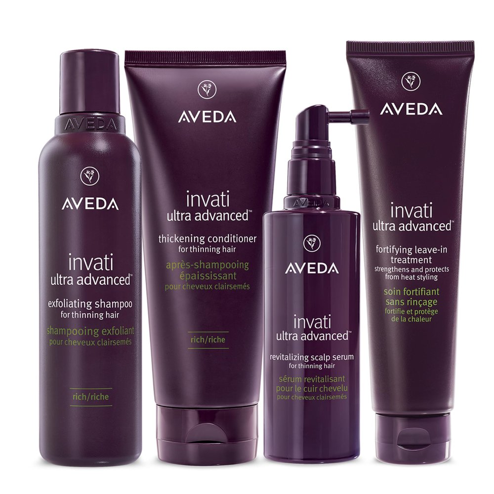 Aveda Invati Ultra Advanced Rich 4-Step System | Exfoliating Shampoo, Thickening Conditioner, Revitalizing Scalp Serum, Fortifying Leave-In Treatment | Reduces Hair Loss by 77%*