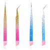 4 Pcs Stainless Steel Tweezer with Silicone Pressing Head, Double Ended Nail Art Tweezers, Multipurpose Straight and Curved Tip Tweezers for Eyelash Extensions, Nail Art Sticker, Jewel Gem Pick view 1