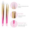 4 Pcs Stainless Steel Tweezer with Silicone Pressing Head, Double Ended Nail Art Tweezers, Multipurpose Straight and Curved Tip Tweezers for Eyelash Extensions, Nail Art Sticker, Jewel Gem Pick view 3