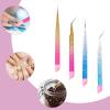 4 Pcs Stainless Steel Tweezer with Silicone Pressing Head, Double Ended Nail Art Tweezers, Multipurpose Straight and Curved Tip Tweezers for Eyelash Extensions, Nail Art Sticker, Jewel Gem Pick view 4