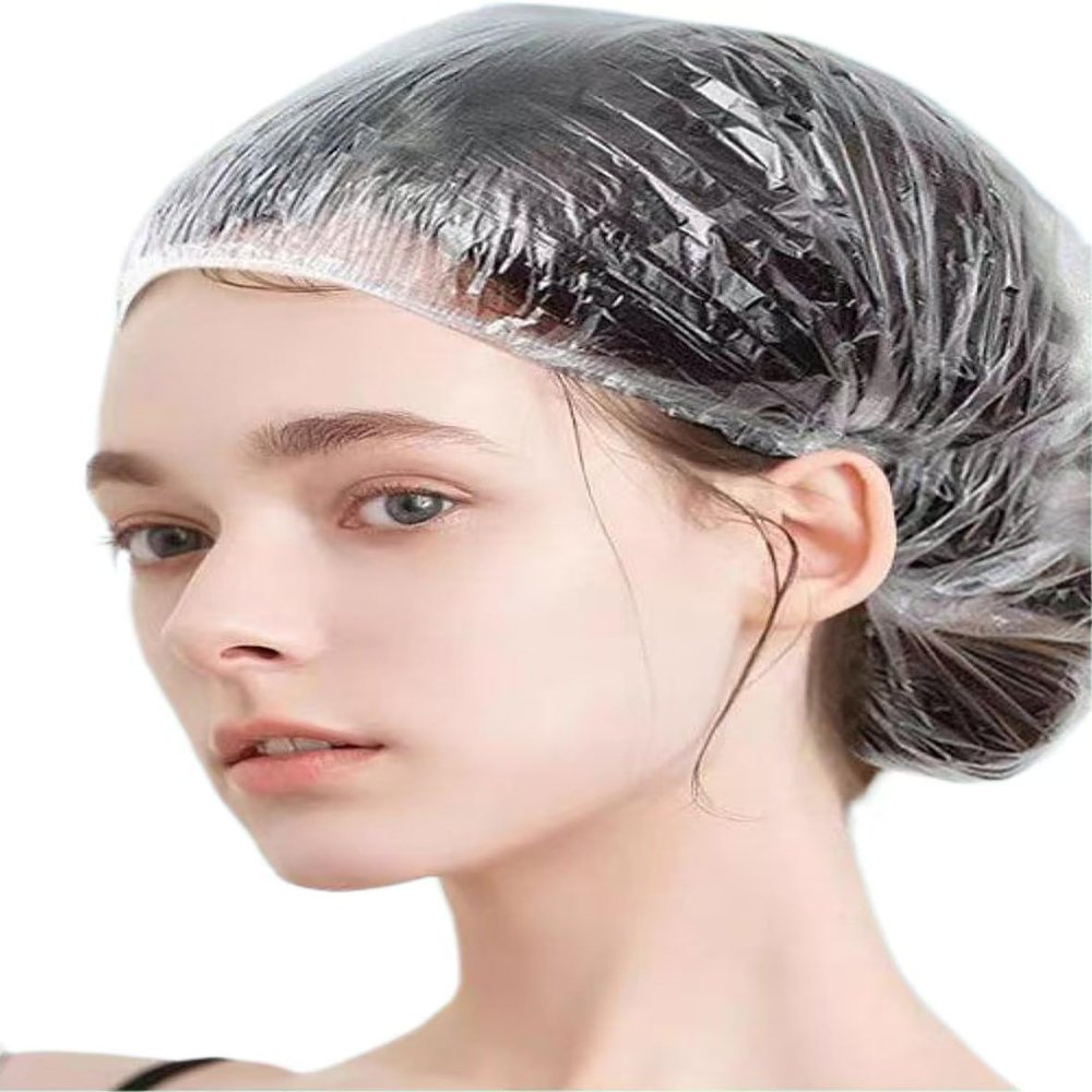 200 PCS Disposable Shower Caps Plastic Clear Hair Cap Elastic Waterproof Hair Bath Caps Thickening Shower Cap for Women Men Kids Girls Hotel and Hair Salon Travel Spa Home Use Beauty Salon Accessories
