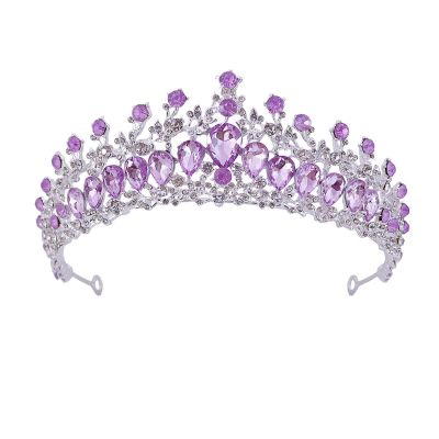 TRUSTTWO Baroque Purple Crystal Bride Crown Princess Tiara Rhinestone Pageant Diadem Wedding Hair Jewelry Bridal Tiaras Vintage Headpiece The New(Silver Purple)