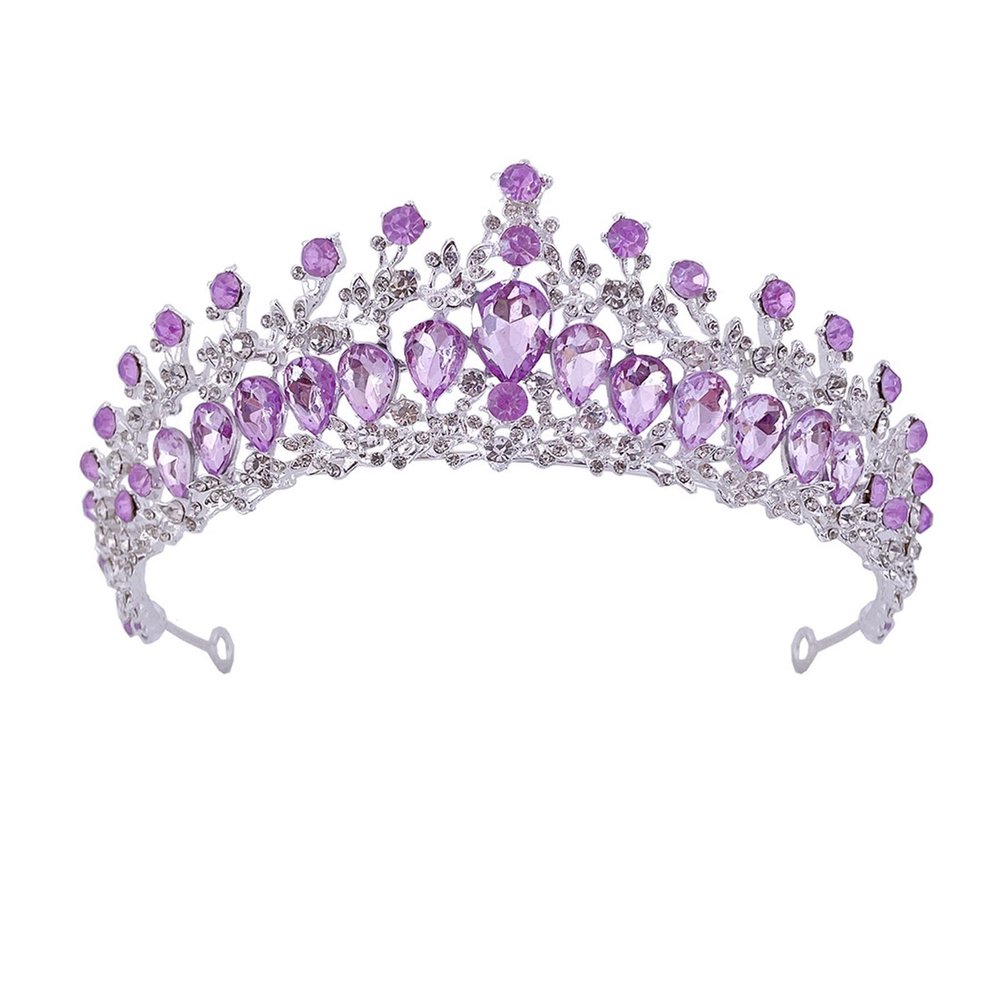 TRUSTTWO Baroque Purple Crystal Bride Crown Princess Tiara Rhinestone Pageant Diadem Wedding Hair Jewelry Bridal Tiaras Vintage Headpiece The New(Silver Purple)
