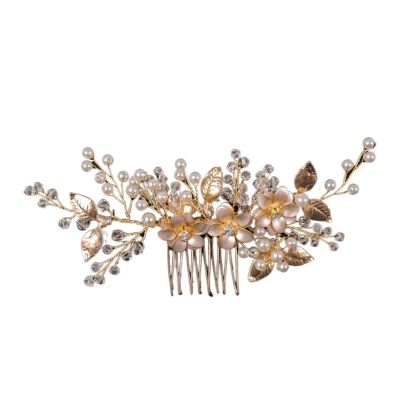 TRUSTTWO Silver Color Pearl Rhinestone Wedding Hair Combs Bridal Hair Accessories Fit For Women Bride Hair Jewelry Flower Party Hairpin Gift The New(Gold-01)