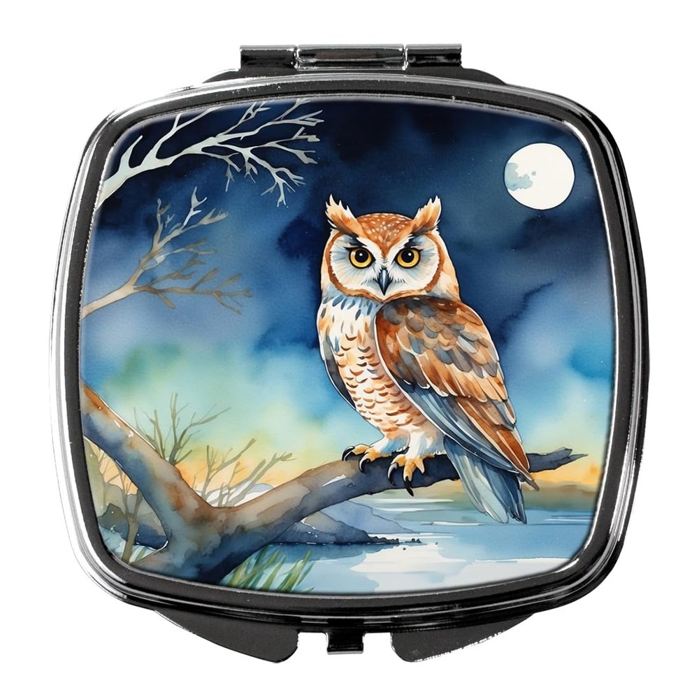Caroline's Treasures Owl Perched in Coastal Tree Compact Mirror Decorative Travel Makeup Mirror for Women Girls Gifts Pocket Makeup Mirror Folding Handheld