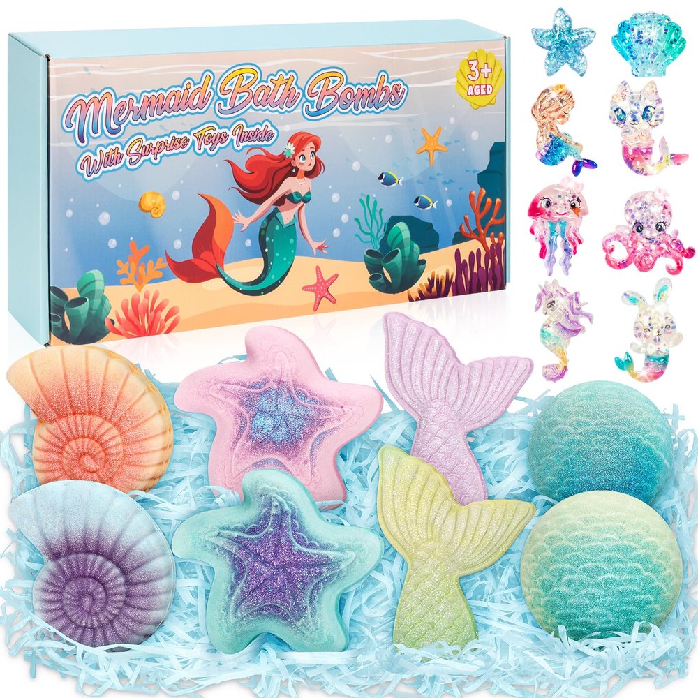 8 Packs Bath Bombs for Kids Girls, Bath Bomb with Surprise Toys Inside, Bath Toys for Kids Aged 4-8, Easter Basket Stuffer Gifts for Girls 3 4 5 6 7 8