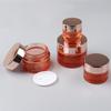 2 PCS 50ml /1.7oz Empty Pink Glass Cream Jars Pots Cosmetic Jars with Rose-Golden Cover and Inner Liner Refillable Makeup Sample Packing Face Cream Eye-shadow Moisturizer Emulsion Bottles Containers view 3