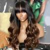 1B Brown Body Wave Wigs With Bangs Pre Plucked 13x4 Transparent HD Lace Frontal Wig 1B30 Colored Brazilian Wave Remy Hair For Black Women Glueless Wig Bleached Knots 150% Density 24Inch view 1