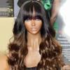 1B Brown Body Wave Wigs With Bangs Pre Plucked 13x4 Transparent HD Lace Frontal Wig 1B30 Colored Brazilian Wave Remy Hair For Black Women Glueless Wig Bleached Knots 150% Density 24Inch view 3