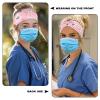 Uorisanigo 4 Pcs Wide Headbands with Mask Button Non Slip Pink Heart Love Reduce Ear Pain Sweatbands with Button Headbands for Nurses Doctors Mask Ear Protector Hair Bands view 3