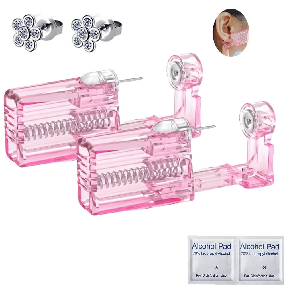 Orglace Self Ear Piercing Kit,2 Pack Disposable Ear Piercing Gun with Cubic Zirconia Ear Stud,at Home Household Body Piercing Tools (611#-6mm White)