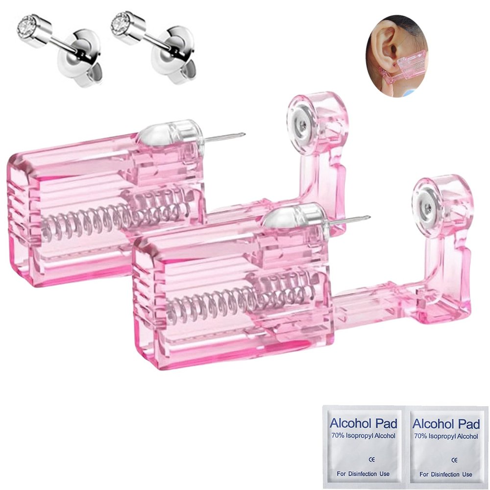 Orglace Self Ear Piercing Kit,2 Pack Disposable Ear Piercing Gun with Cubic Zirconia Ear Stud,at Home Household Body Piercing Tools (206#-3mm White)