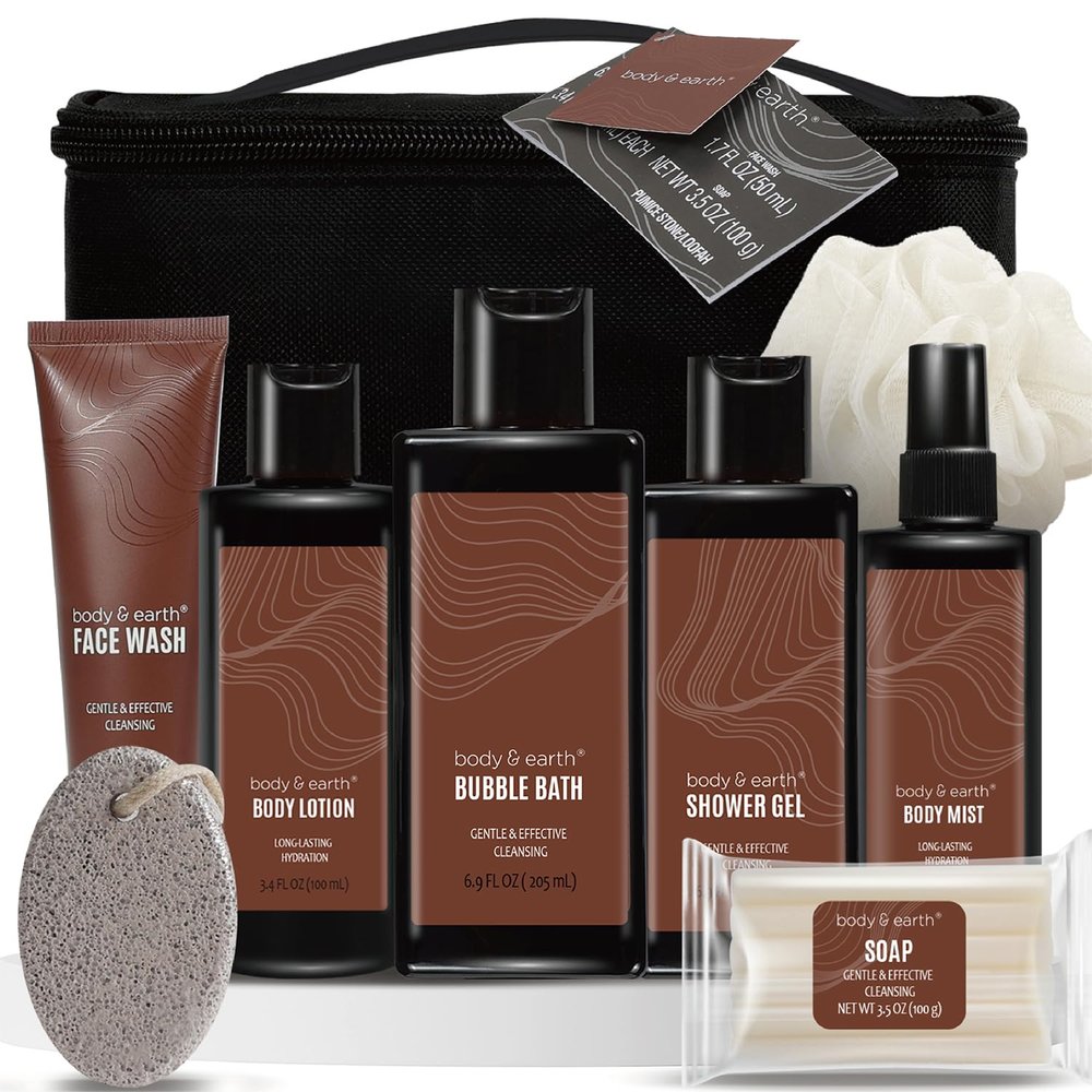 Gift Baskets for Men Bath and Body Gift Set Body & Earth Mens Bath Set with Body Lotion, Face Wash, Shower Gel, Bubble Bath, Loofah & More, Birthday Gifts for Men,Fathers Day Gifts