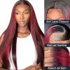 Haha Highlight Red Human Hair With Lace Closure 1B/99J Burgundy Highlight Ombre Bundles Straight Weave With Closure 4x4 Free Part 20 22 24+18 Inch Piano Color view 3