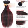 Haha Highlight Red Human Hair With Lace Closure 1B/99J Burgundy Highlight Ombre Bundles Straight Weave With Closure 4x4 Free Part 20 22 24+18 Inch Piano Color view 4