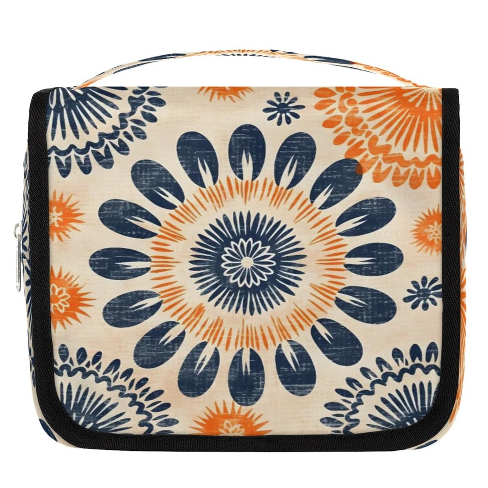 Hsnar Ethnic Mandala Flower Travel Toiletry Bag with Hanging Hook Waterproof Cosmetic Bag Makeup Organizer Travel Containers for Toiletries