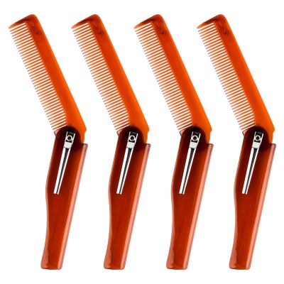 4-in-1 Folding Beard & Mustache Comb for Men, Best Pocket Folding Comb for Moustaches and Short Beards for Men Travel Fine Tooth Hair Combs for Everyday Grooming Styling