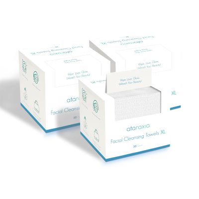 ataraxia Disposable Face Towels XL, Cotton Clean Towel for Face Travel Pack of 150, 10x12'' Extra Thick Soft Facial Cleansing Towelettes Wipes for Drying | Washing | Skin Care (3 Pack)