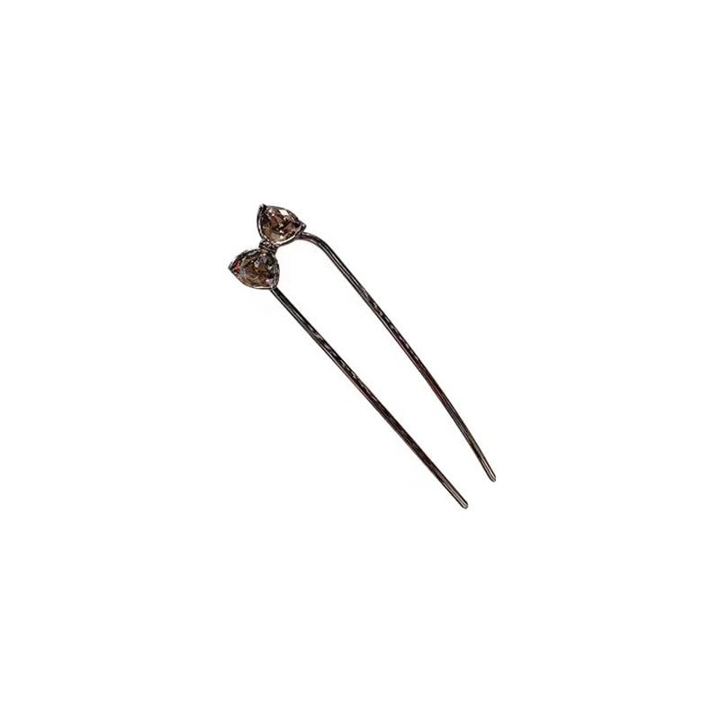 2pcs U Shape French Hairpin with Crystal Bow Woman Elegant Metal Hair Chopsticks for Thick Long Hair Bun Hair Accessory, 12.3cm