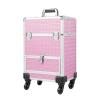 Eleeferri Rolling Makeup Train Case, Rolling Trolley Cosmetic Case, Portable Manicure Storage Case, Jewelry Travel Cosmetic Train Case with 4 Wheels for Manicurists Makeup Artists (Pink) view 1