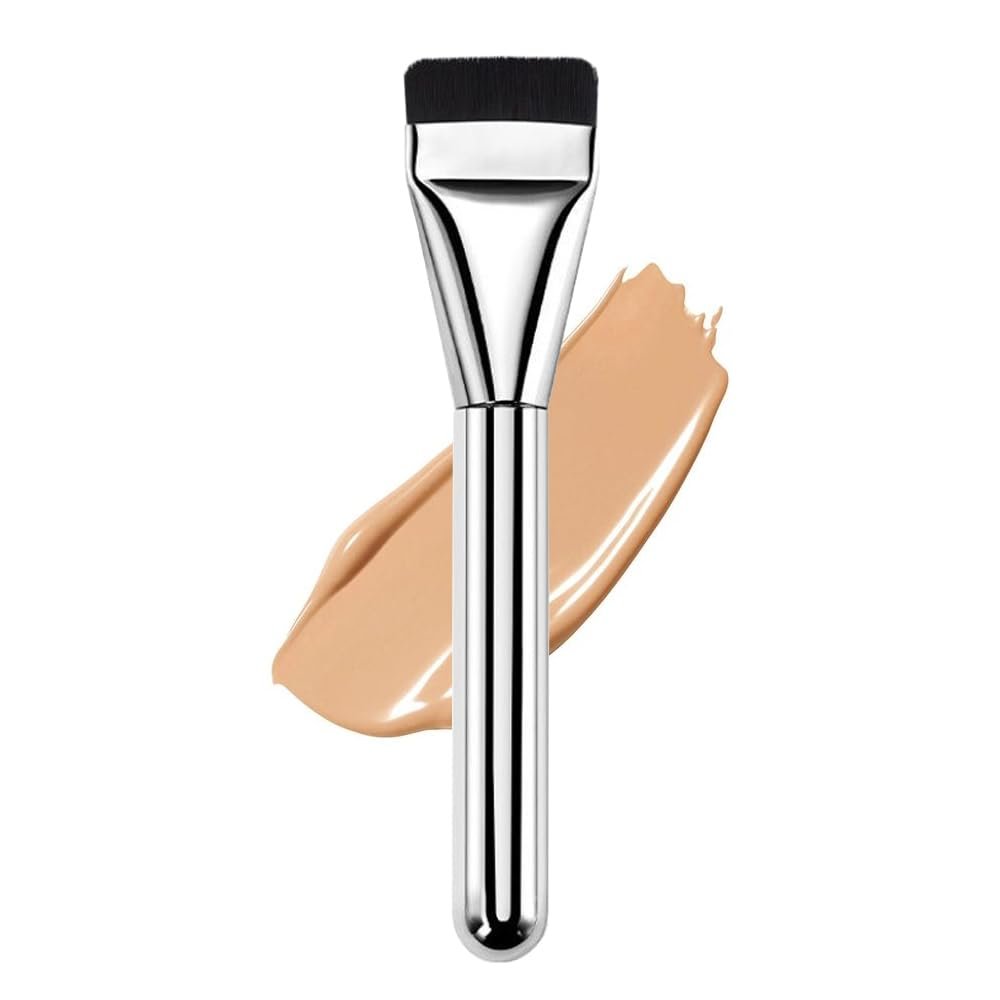 1 Count Flat Foundation Brush for Liquid makeup, Ultra Thin Face Makeup Flat Brush, Makeup Brush for Blending Mask Cream, Base Brush ToolsSilver)