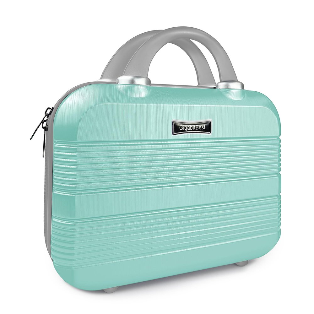 14" Portable Hard Shell Makeup Travel Case - Stylish PC+ABS Cosmetic Organizer for Women - Scratch-Resistant, Elastic Strap, Mini Suitcase - Perfect for Romantic GiftsOpal Green