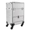 Eleeferri Rolling Makeup Train Case, Rolling Trolley Cosmetic Case, Portable Manicure Storage Case, Jewelry Travel Cosmetic Train Case with 4 Wheels for Manicurists Makeup Artists (Silver) view 1