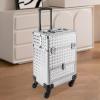 Eleeferri Rolling Makeup Train Case, Rolling Trolley Cosmetic Case, Portable Manicure Storage Case, Jewelry Travel Cosmetic Train Case with 4 Wheels for Manicurists Makeup Artists (Silver) view 3