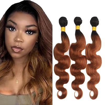 Leruikair Human Hair Bundles 20 22 24 Inch Curly Body Wave Bundles Human Hair Ombre Chocolate Brown T1B/30 Unprocessed Brazilian Soft Quick Weave Hair for Black Women