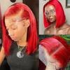 13x4 HD Transparent Blunt Cut Bob Wigs - Human Hair Lace Front - Wear and Go, Glueless, Pre Plucked, Natural Hairline - Red Lace Frontal Bob Wigs for Women view 1