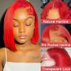 13x4 HD Transparent Blunt Cut Bob Wigs - Human Hair Lace Front - Wear and Go, Glueless, Pre Plucked, Natural Hairline - Red Lace Frontal Bob Wigs for Women view 3