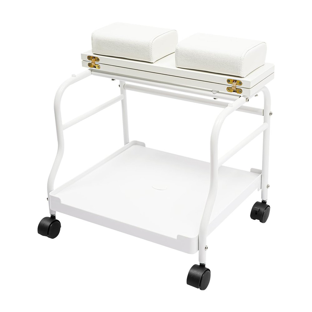 Liffshsy Footbath Spa Portable Trolley, Foot Rest Pedicure Manicure Footbath with Wheels, Funiture Massage Table Salon Supplies Beauty Salon Nail Cart, White/Coffee (White)