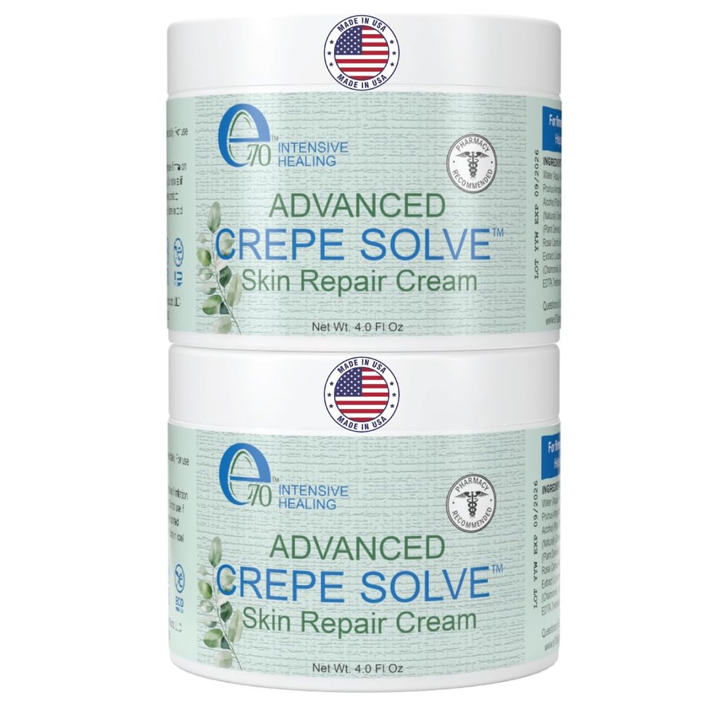 e70 Crepe Skin Erase Cream Set (2 Pk, 4 Fl Oz each) - with Natural Oils, Licorice Root & Chamomile Extract - Crepey Skin Tightening and Firming Body Cream, Made in USA