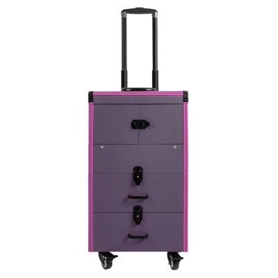 DAJILISHI Lockable Rolling Makeup Train Case - 2-Drawer Portable Cosmetic Organizer Trolley for Beauty Salons(Purple