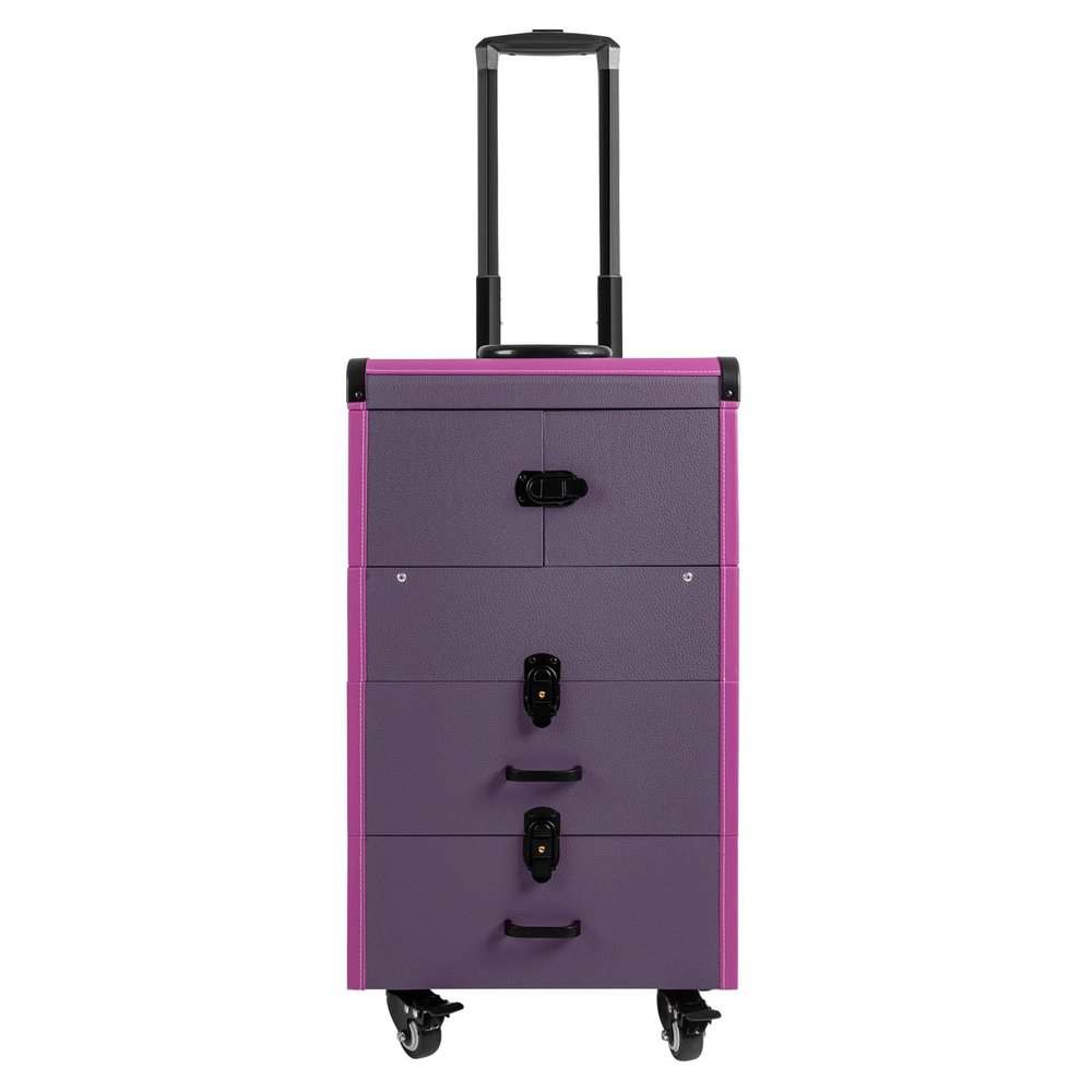 DAJILISHI Lockable Rolling Makeup Train Case - 2-Drawer Portable Cosmetic Organizer Trolley for Beauty Salons(Purple